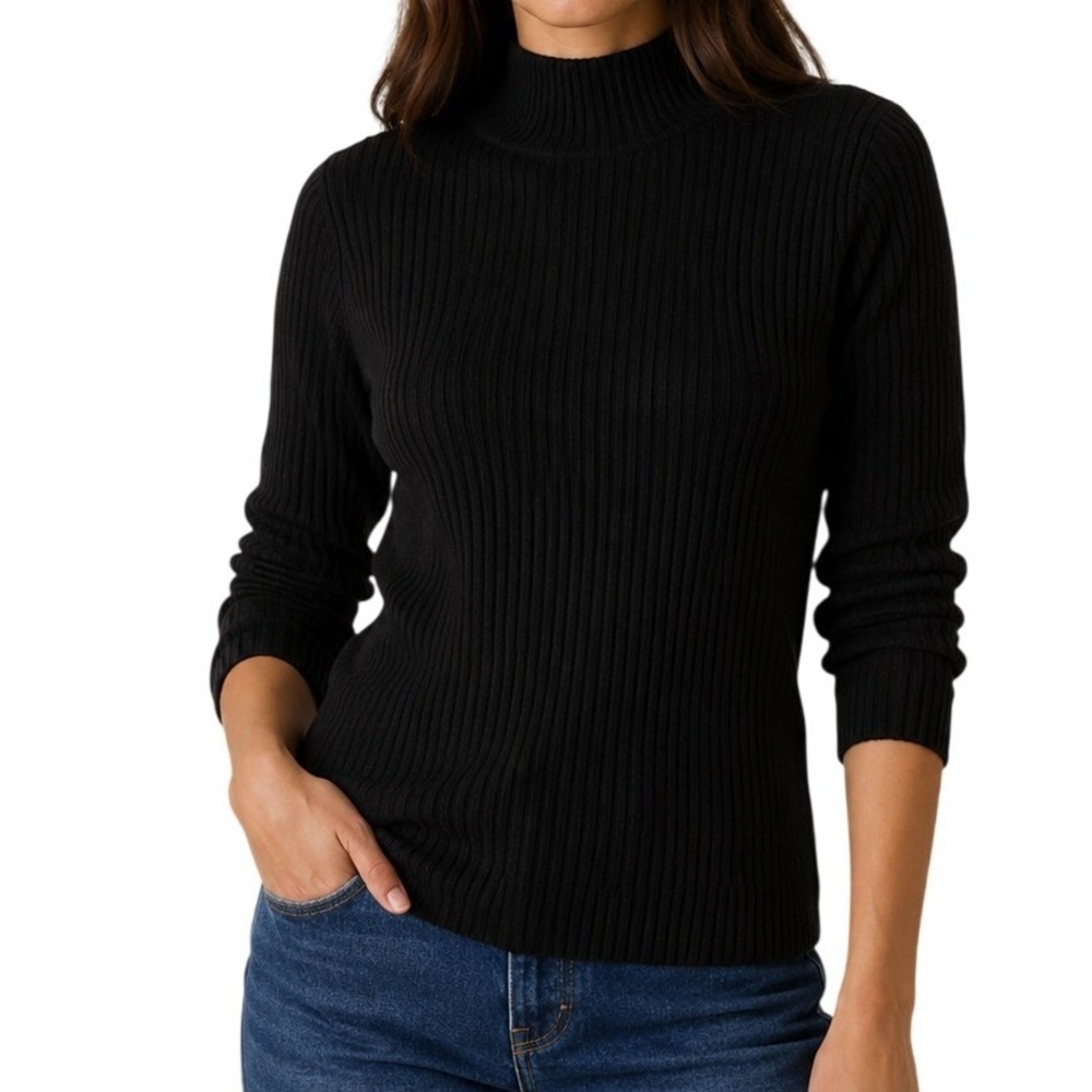 Quince Black 100% Mongolian Cashmere Ribbed Mock Neck Sweater Women's Medium